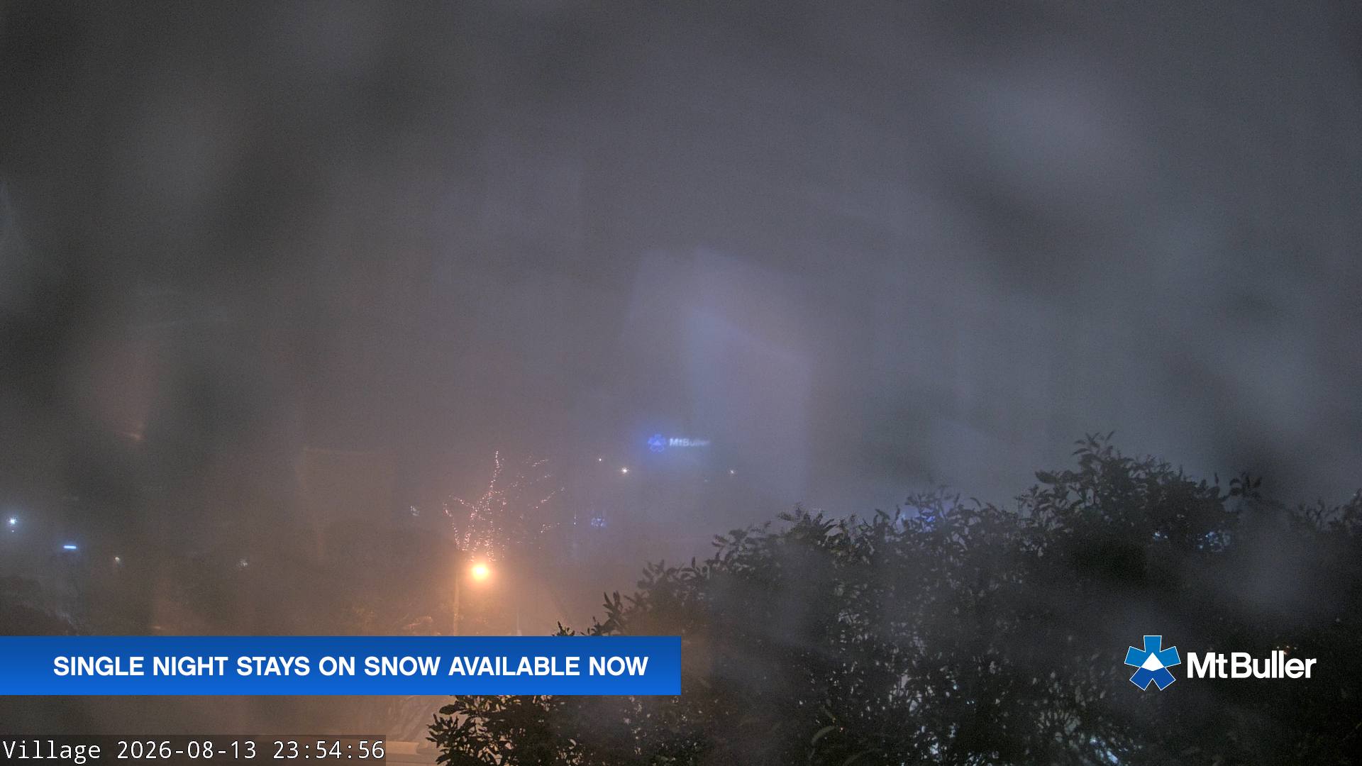 Mt Buller Village snow cam captured at 13 August 2026 at 11:56 pm AEST