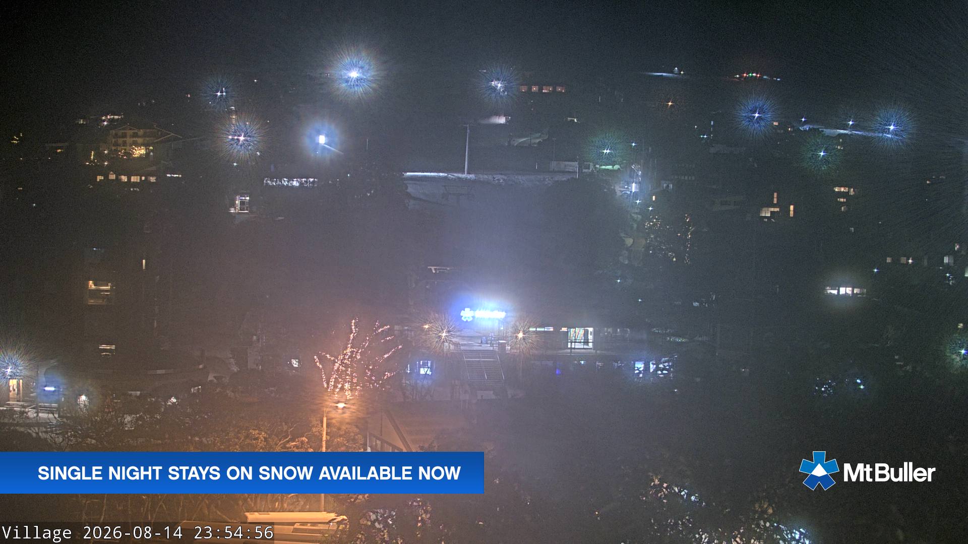 Mt Buller Village snow cam captured at 14 August 2026 at 11:57 pm AEST