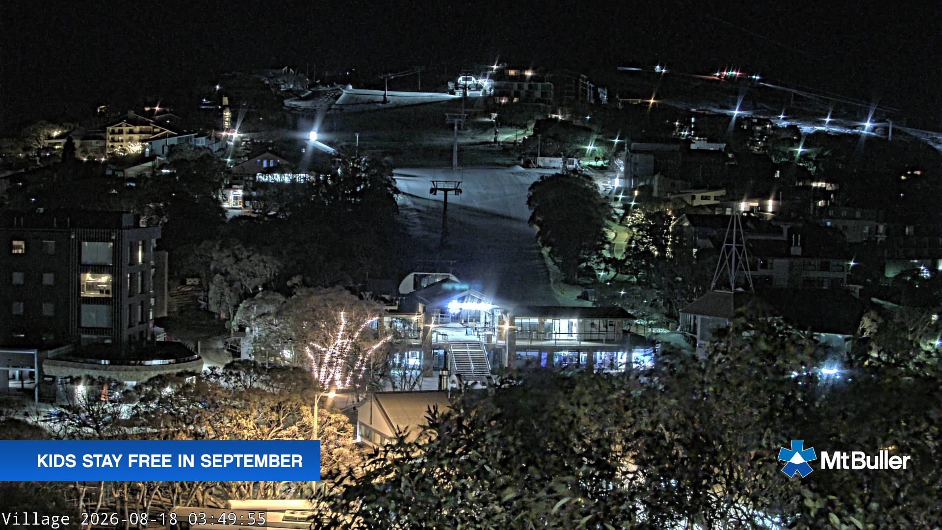 Mt Buller Village snow cam captured at 18 August 2026 at 3:50 am AEST