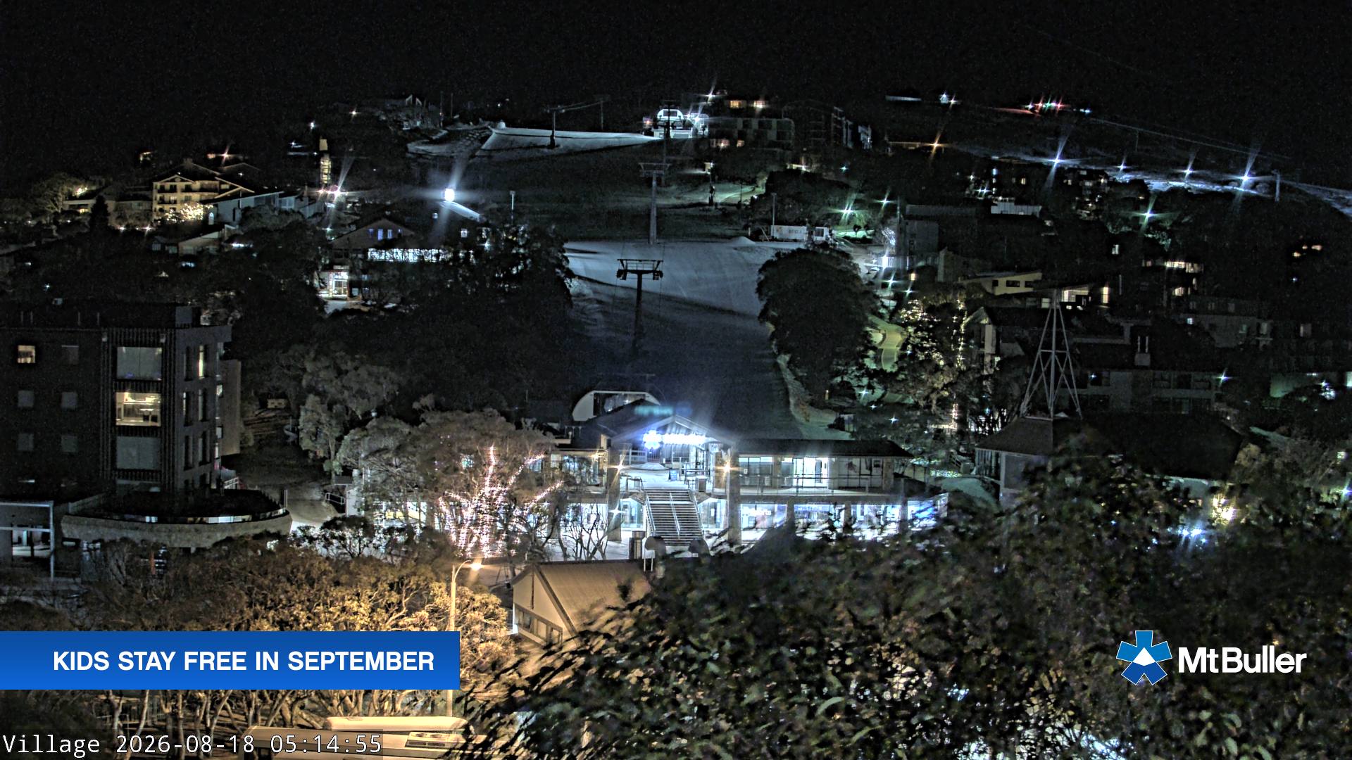 Mt Buller Village snow cam captured at 18 August 2026 at 5:18 am AEST