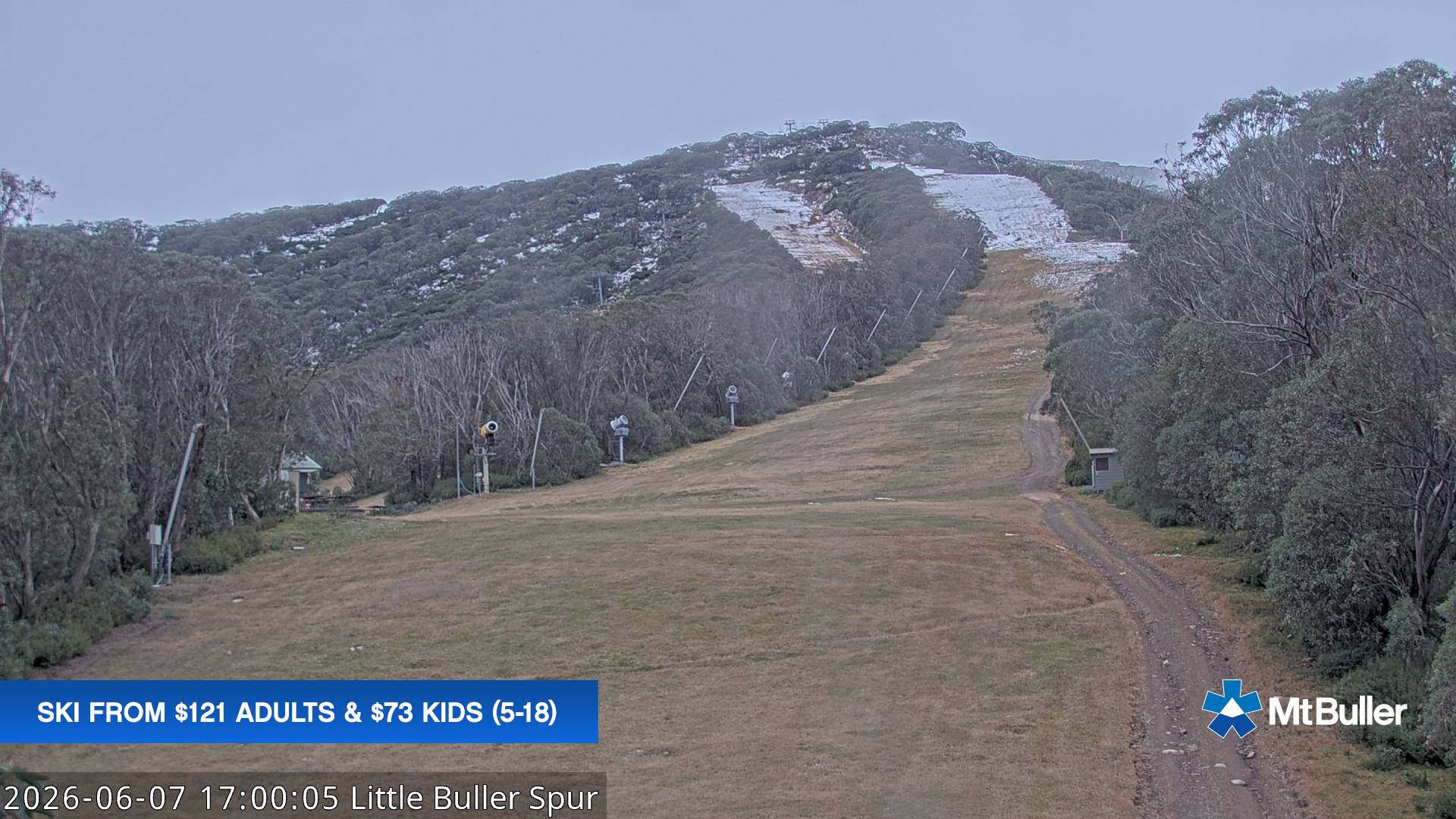 Mt Buller Little Buller Spur snow cam captured at 7 June 2026, 1:05 pm