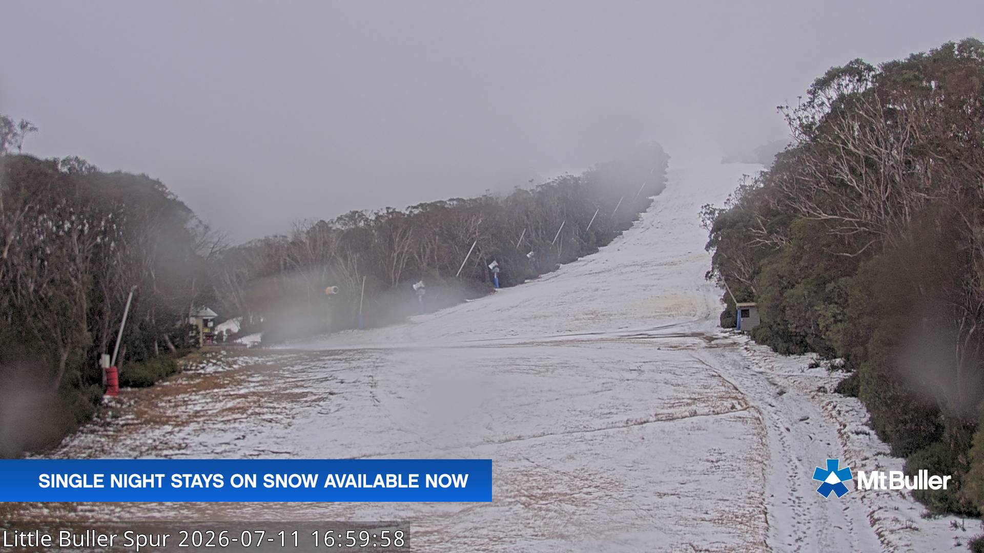 Mt Buller Little Buller Spur snow cam captured at 11 July 2026 at 5:03 pm AEST