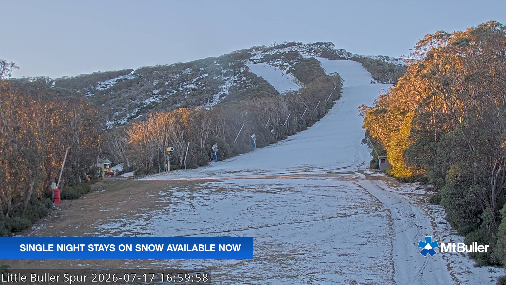 Mt Buller Little Buller Spur snow cam captured at 17 July 2026 at 5:09 pm AEST