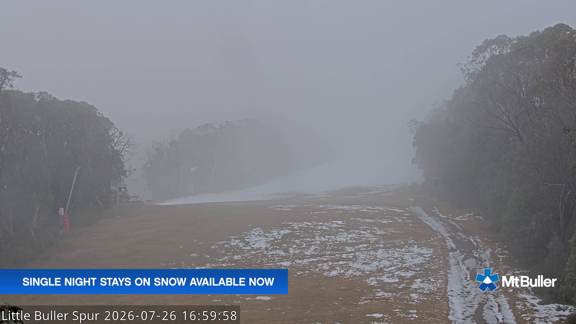 Mt Buller Little Buller Spur snow cam captured at 26 July 2026 at 5:08 pm AEST