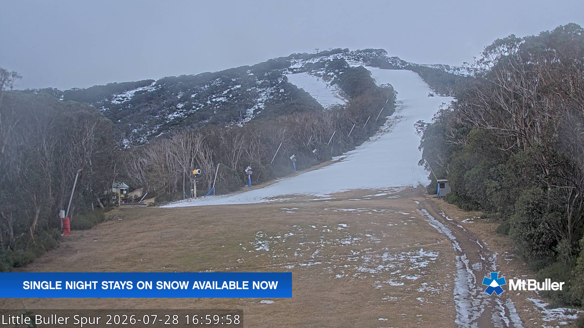 Mt Buller Little Buller Spur snow cam captured at 28 July 2026 at 5:10 pm AEST