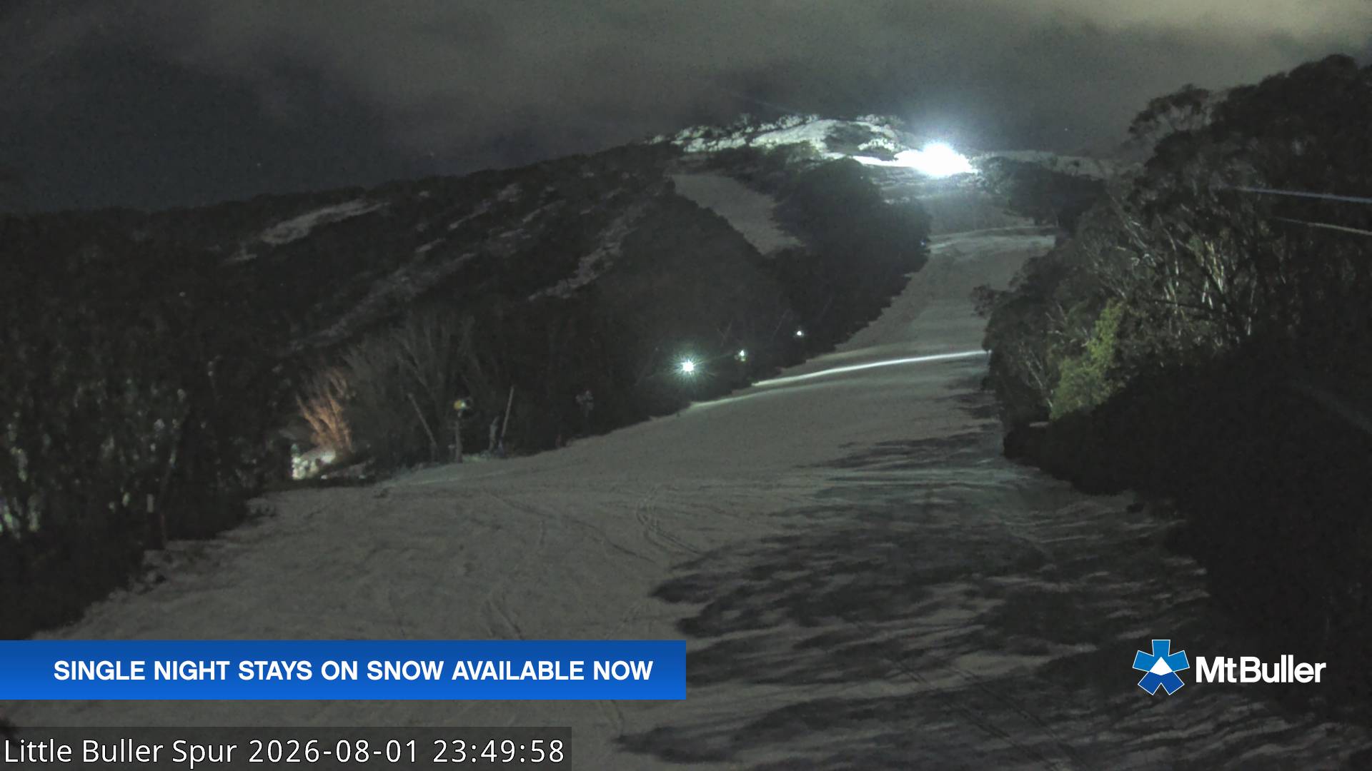 Mt Buller Little Buller Spur snow cam captured at 1 August 2026 at 11:53 pm AEST