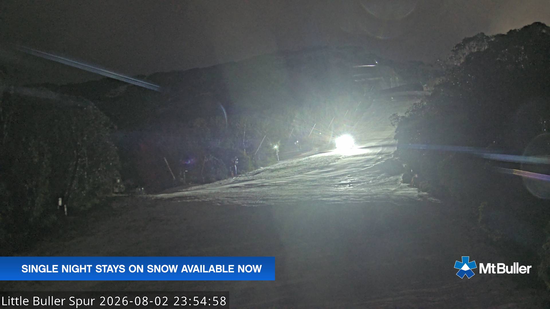 Mt Buller Little Buller Spur snow cam captured at 2 August 2026 at 11:58 pm AEST