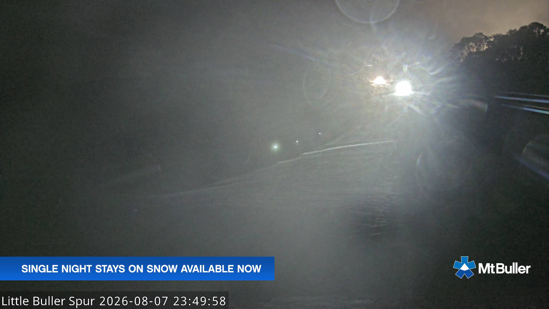 Mt Buller Little Buller Spur snow cam captured at 7 August 2026 at 11:50 pm AEST