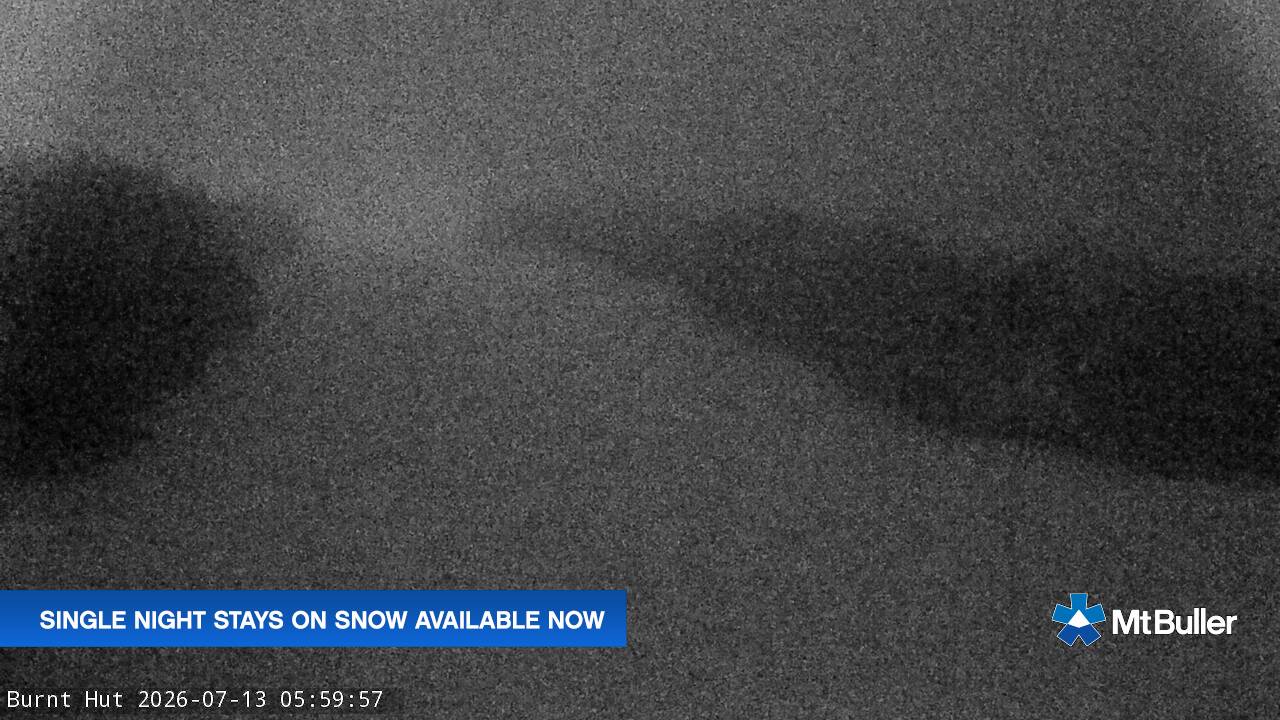 Mt Buller Burnt Hut snow cam captured at 13 July 2026 at 6:04 am AEST