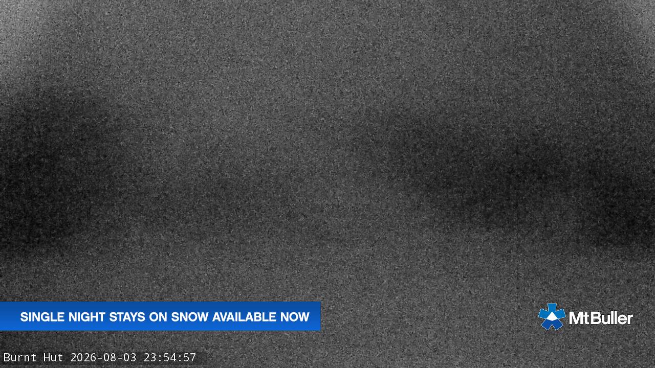 Mt Buller Burnt Hut snow cam captured at 3 August 2026 at 11:59 pm AEST