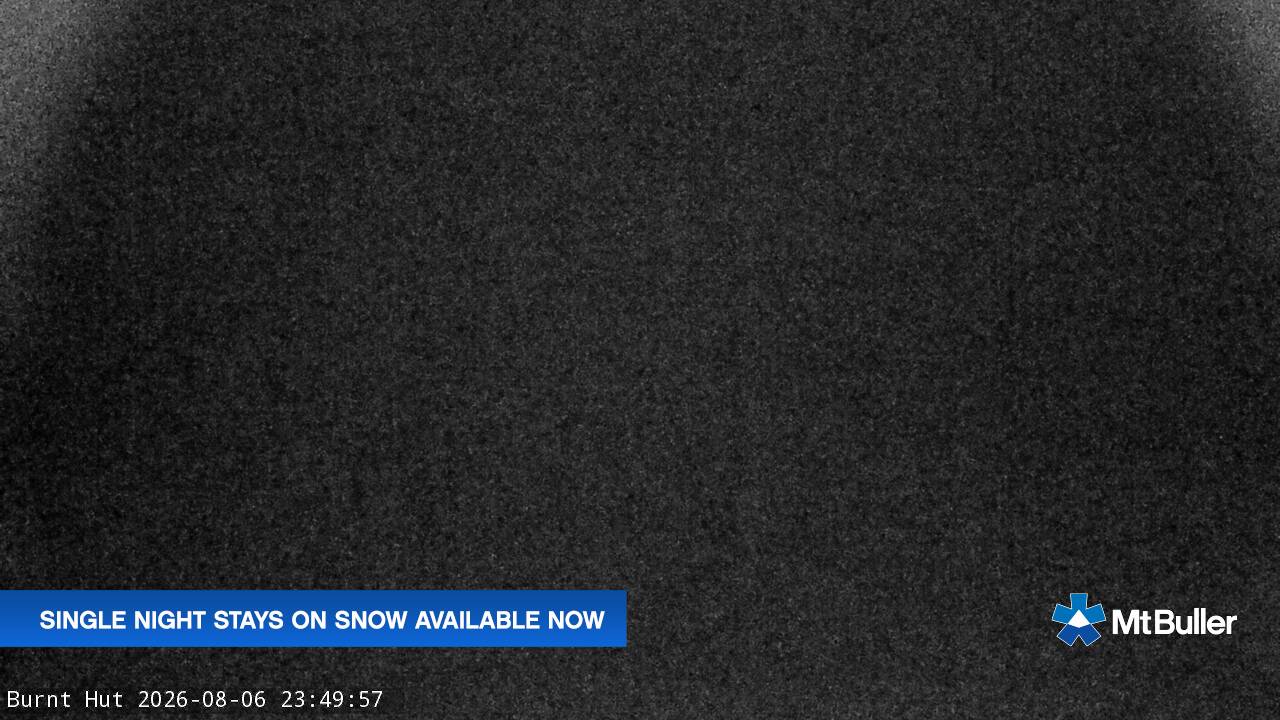 Mt Buller Burnt Hut snow cam captured at 6 August 2026 at 11:50 pm AEST