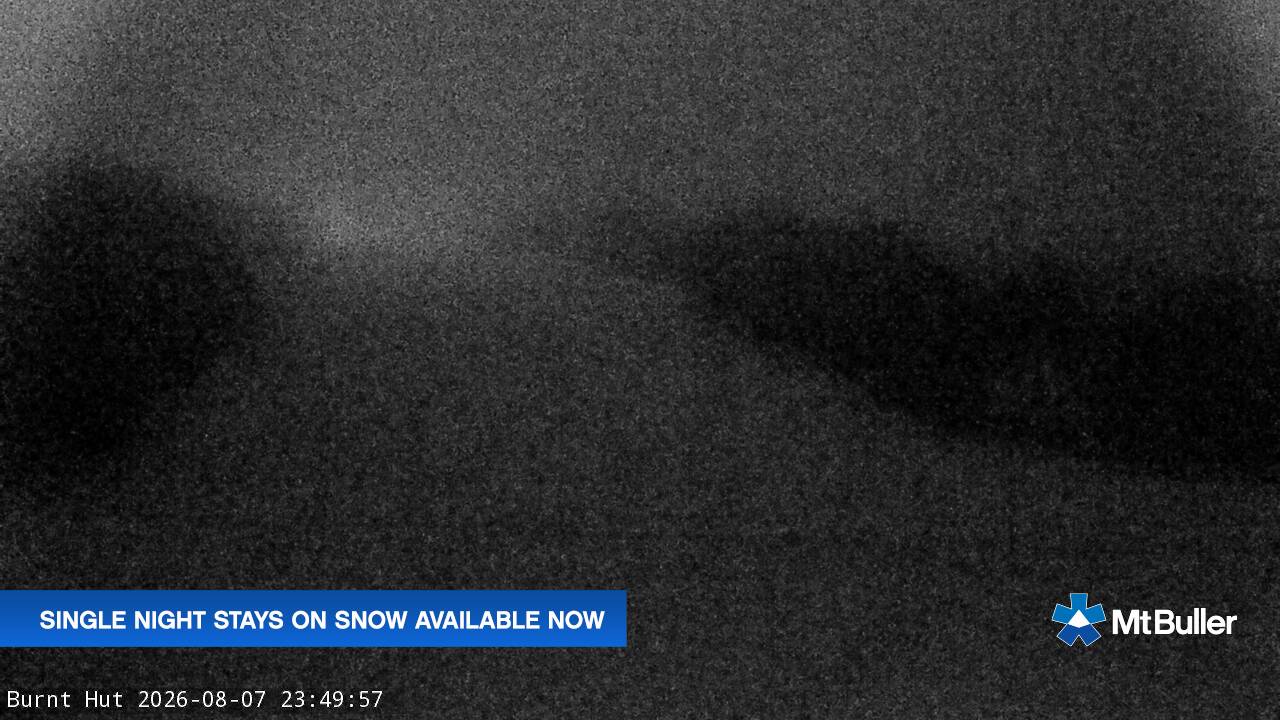 Mt Buller Burnt Hut snow cam captured at 7 August 2026 at 11:51 pm AEST