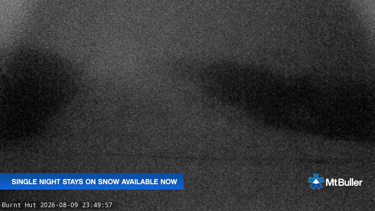 Mt Buller Burnt Hut snow cam captured at 9 August 2026 at 11:51 pm AEST
