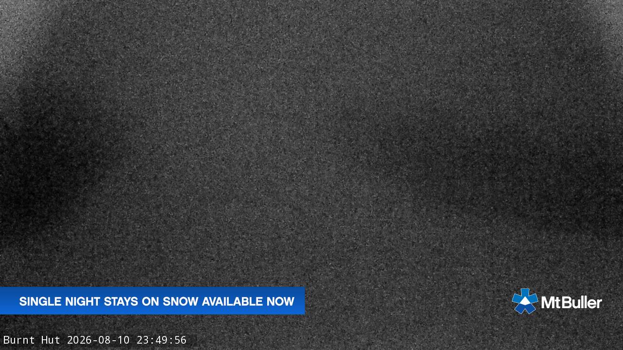 Mt Buller Burnt Hut snow cam captured at 10 August 2026 at 11:52 pm AEST