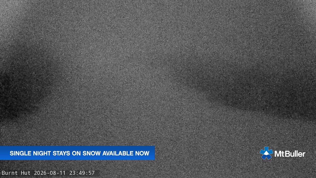 Mt Buller Burnt Hut snow cam captured at 11 August 2026 at 11:53 pm AEST
