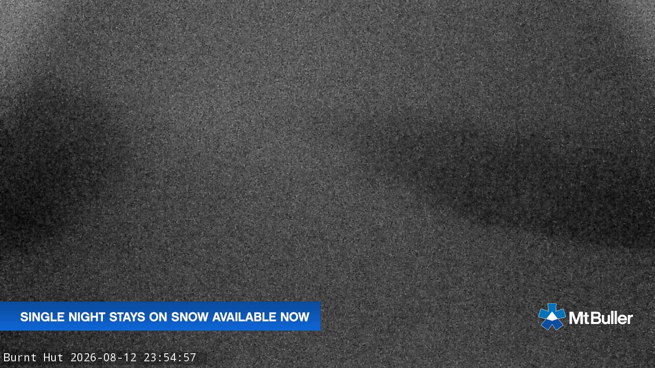 Mt Buller Burnt Hut snow cam captured at 12 August 2026 at 11:56 pm AEST