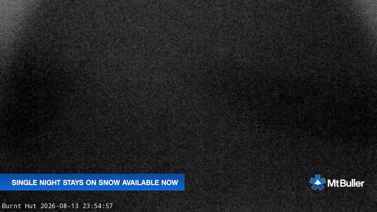Mt Buller Burnt Hut snow cam captured at 13 August 2026 at 11:58 pm AEST
