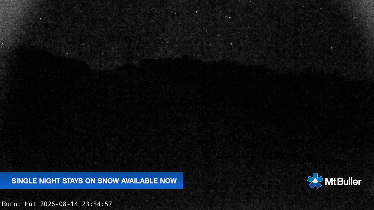 Mt Buller Burnt Hut snow cam captured at 14 August 2026 at 11:59 pm AEST