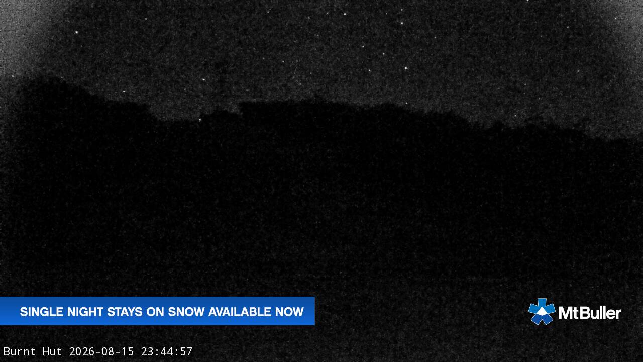 Mt Buller Burnt Hut snow cam captured at 15 August 2026 at 11:49 pm AEST