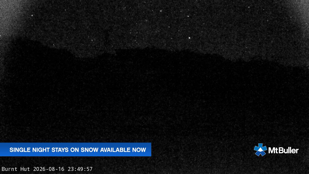 Mt Buller Burnt Hut snow cam captured at 16 August 2026 at 11:50 pm AEST