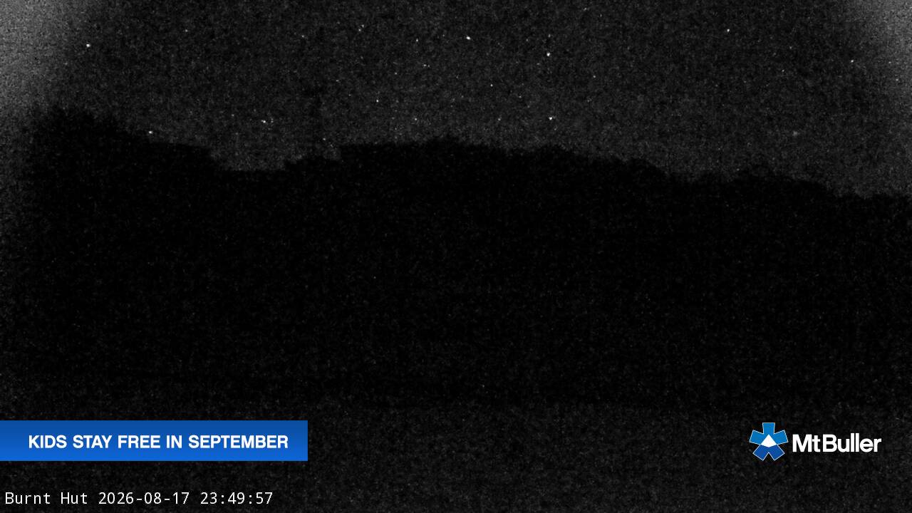 Mt Buller Burnt Hut snow cam captured at 17 August 2026 at 11:50 pm AEST