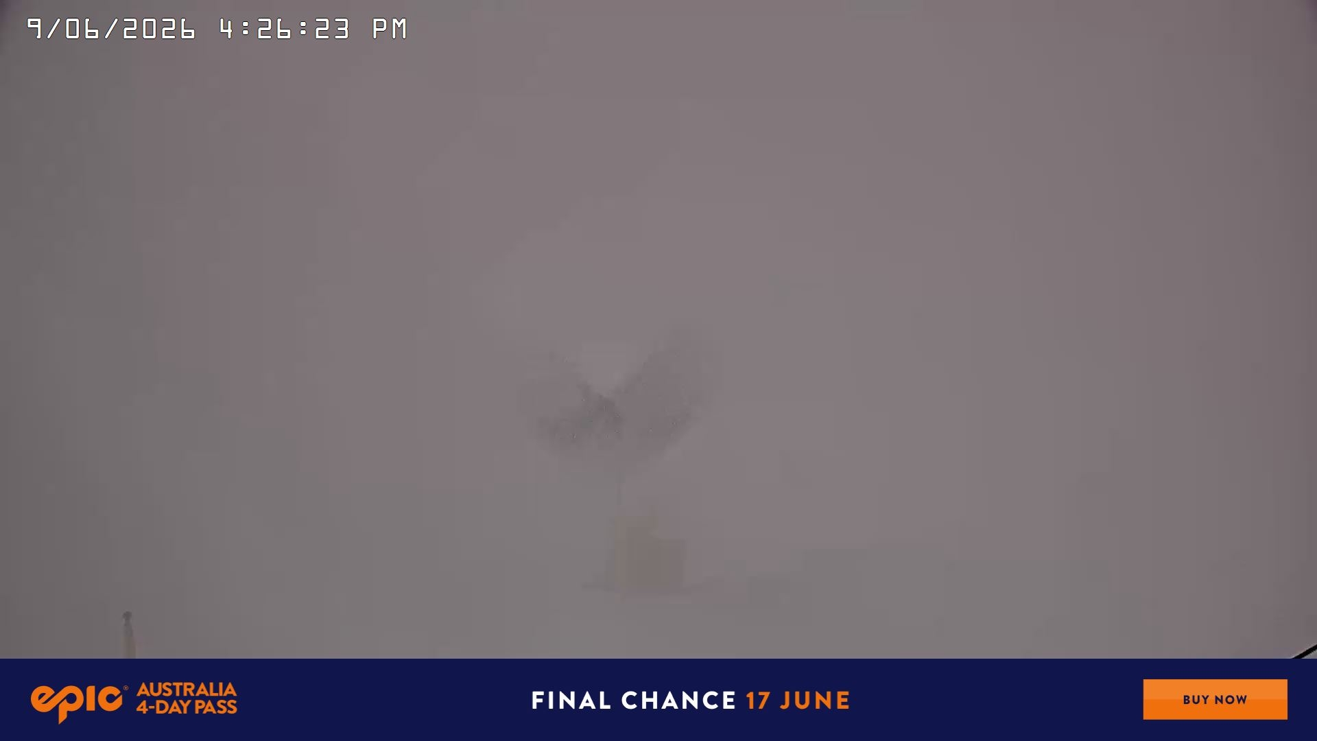 Falls Creek Drovers Dream Lake View snow cam captured at 9 June 2026, 6:34 am
