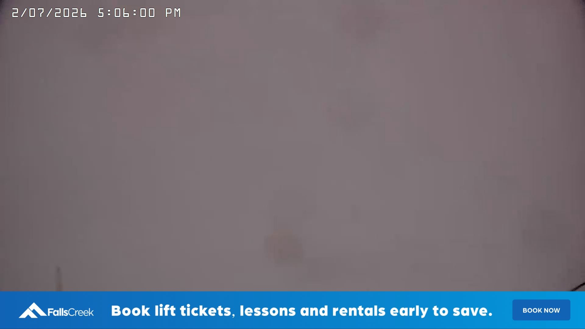 Falls Creek Drover's Dream Lake View snow cam captured at 2 July 2026 at 5:16 pm AEST
