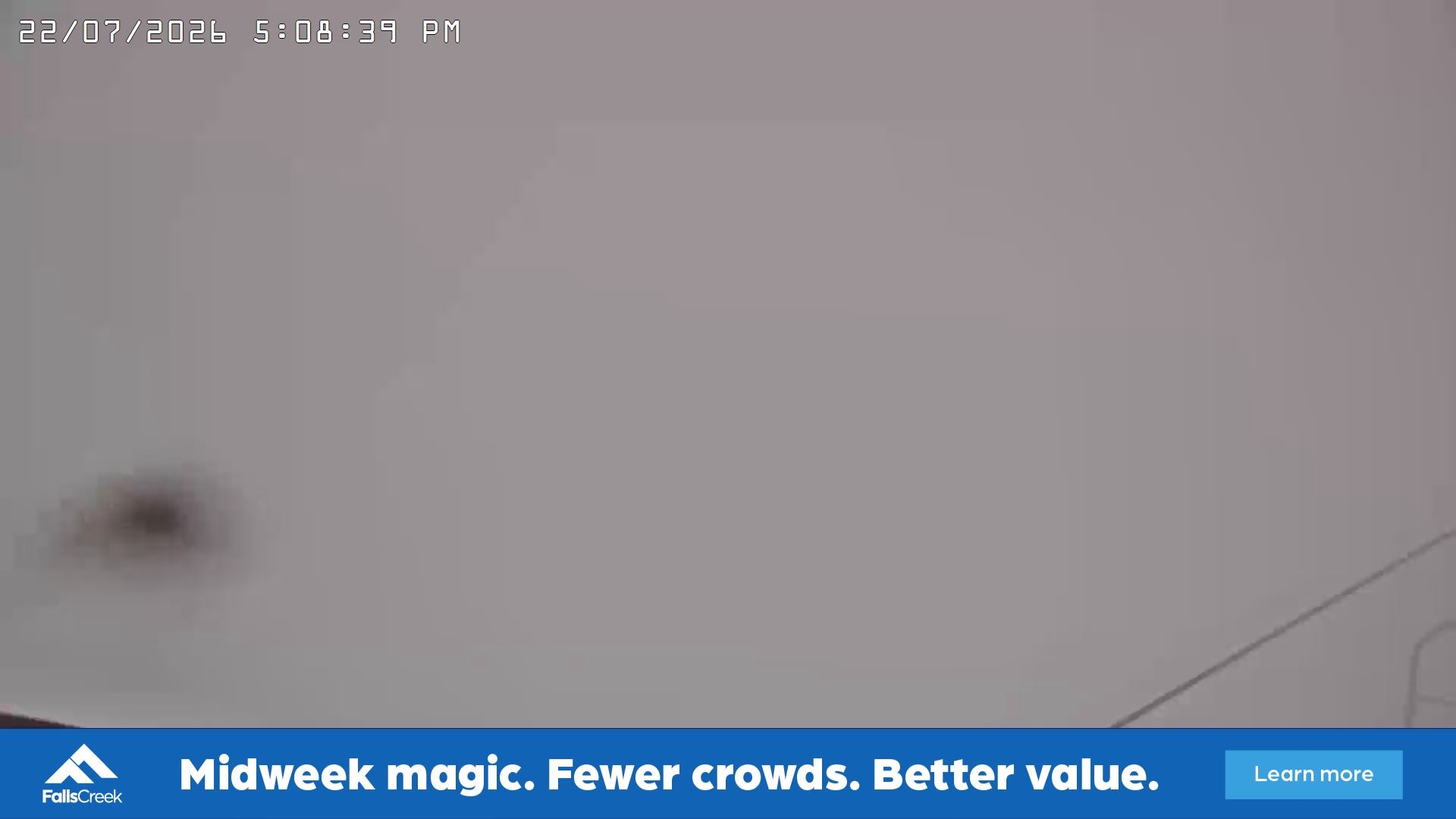 Falls Creek Drover's Dream Lake View snow cam captured at 22 July 2026 at 5:15 pm AEST