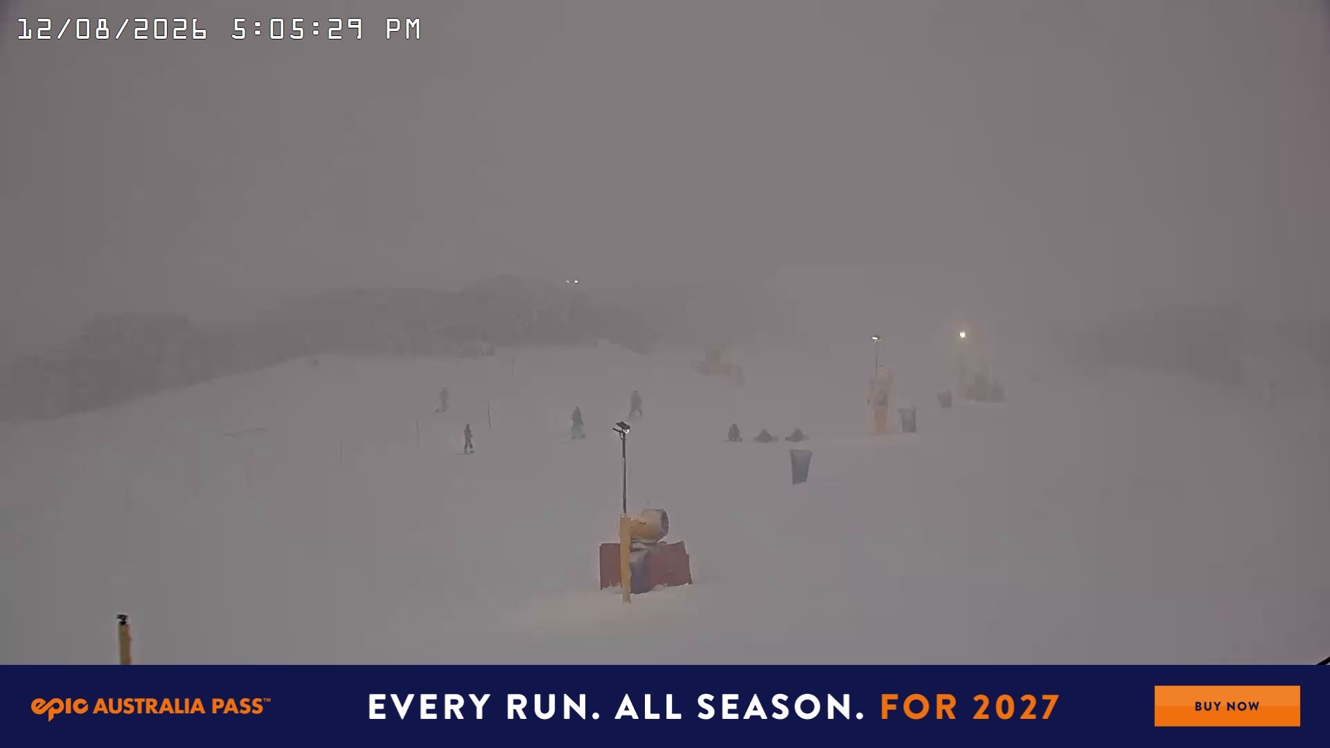Falls Creek Drover's Dream Lake View snow cam captured at 12 August 2026 at 5:16 pm AEST