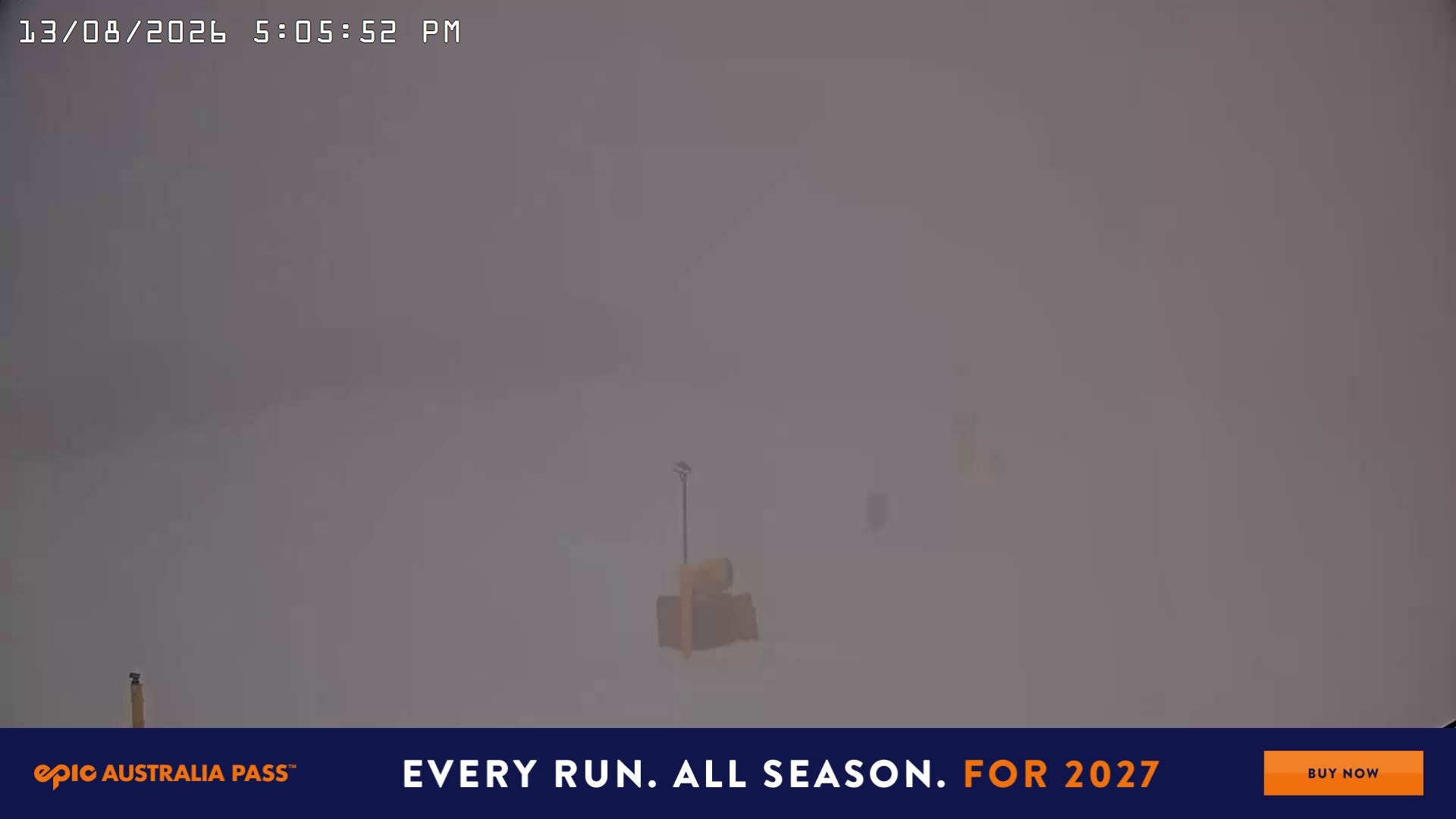 Falls Creek Drover's Dream Lake View snow cam captured at 13 August 2026 at 5:18 pm AEST