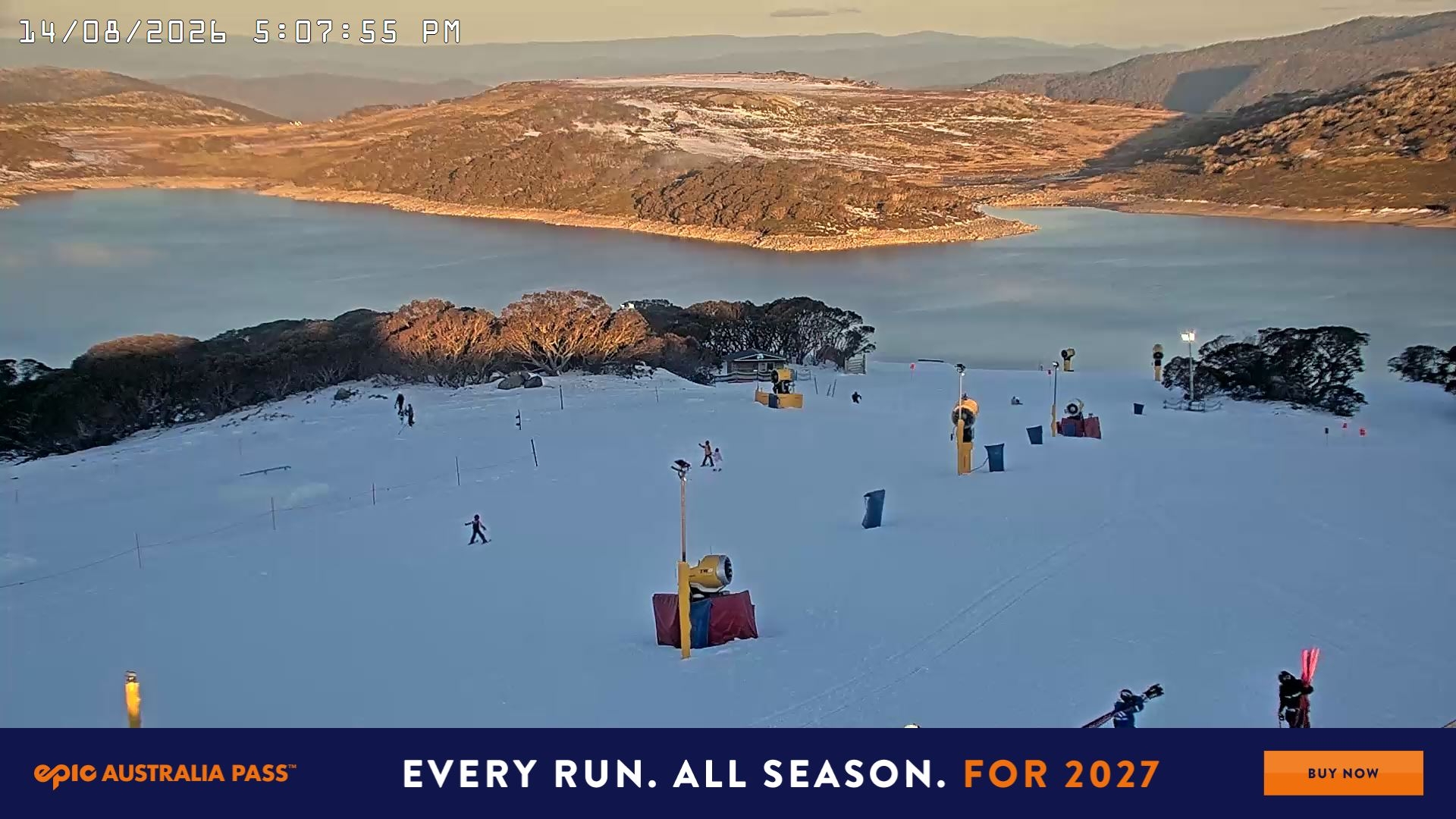Falls Creek Drover's Dream Lake View snow cam captured at 14 August 2026 at 5:19 pm AEST