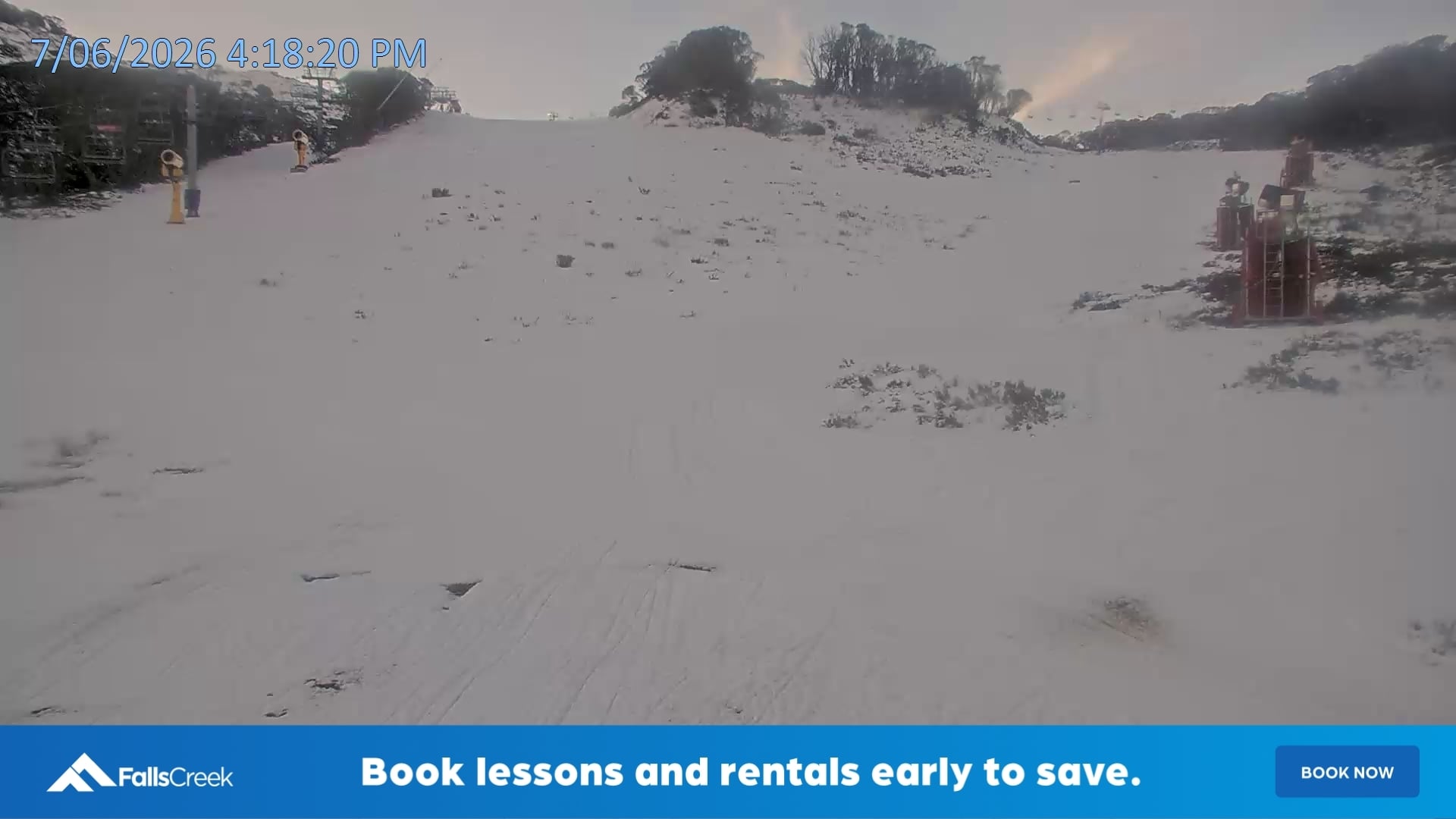 Falls Creek Towers snow cam captured at 7 June 2026, 6:23 am