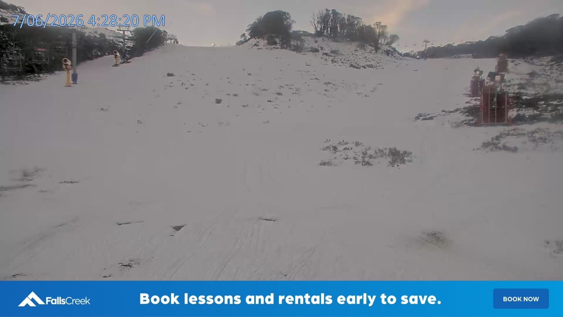 Falls Creek Towers snow cam captured at 7 June 2026, 6:34 am