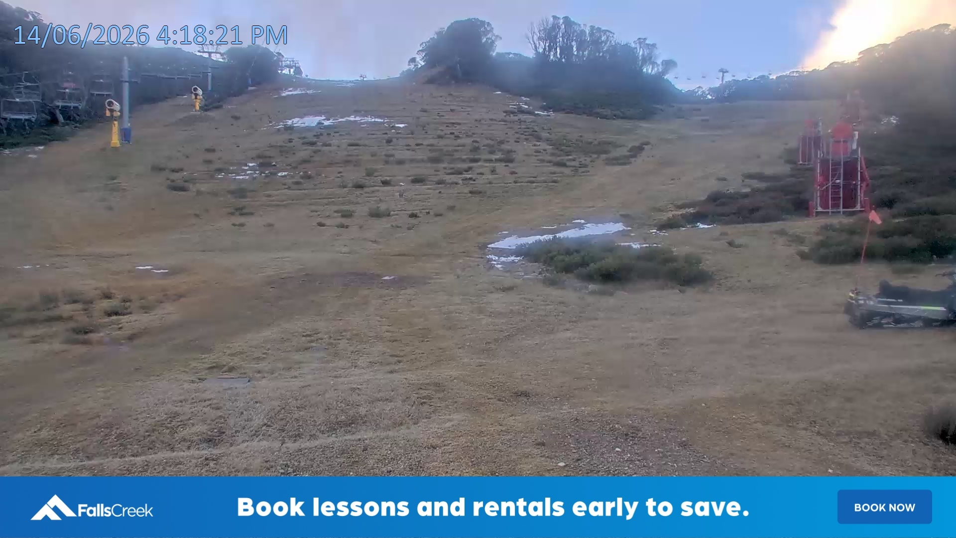 Falls Creek Towers snow cam captured at 14 June 2026, 6:23 am