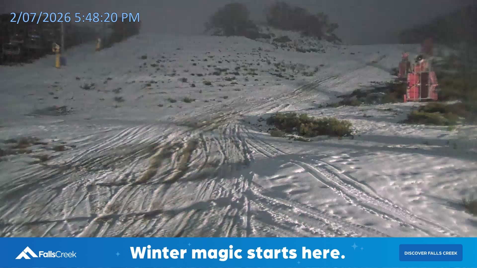 Falls Creek Towers Chair snow cam captured at 2 July 2026 at 6:00 pm AEST