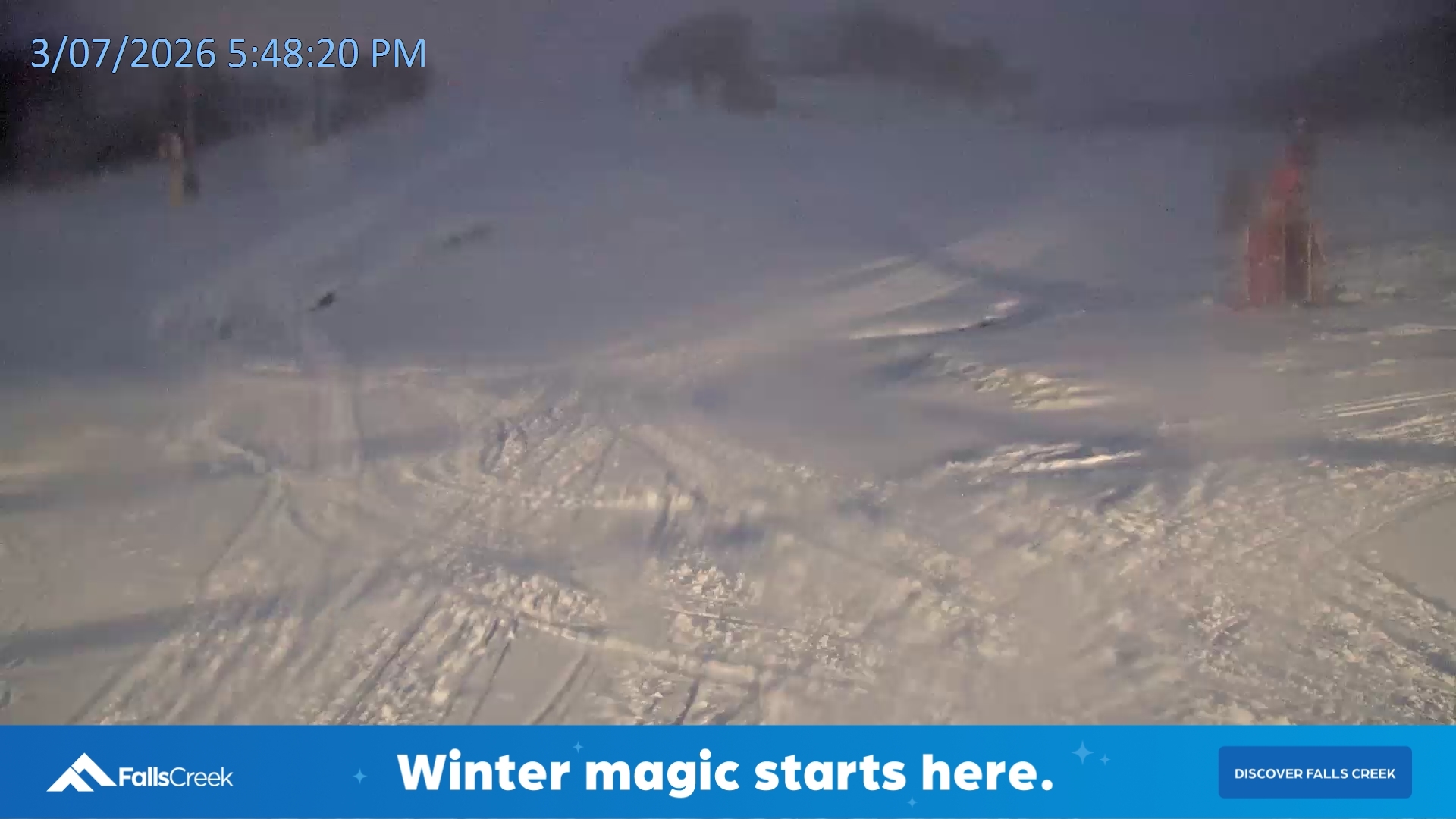 Falls Creek Towers Chair snow cam captured at 3 July 2026 at 5:50 pm AEST