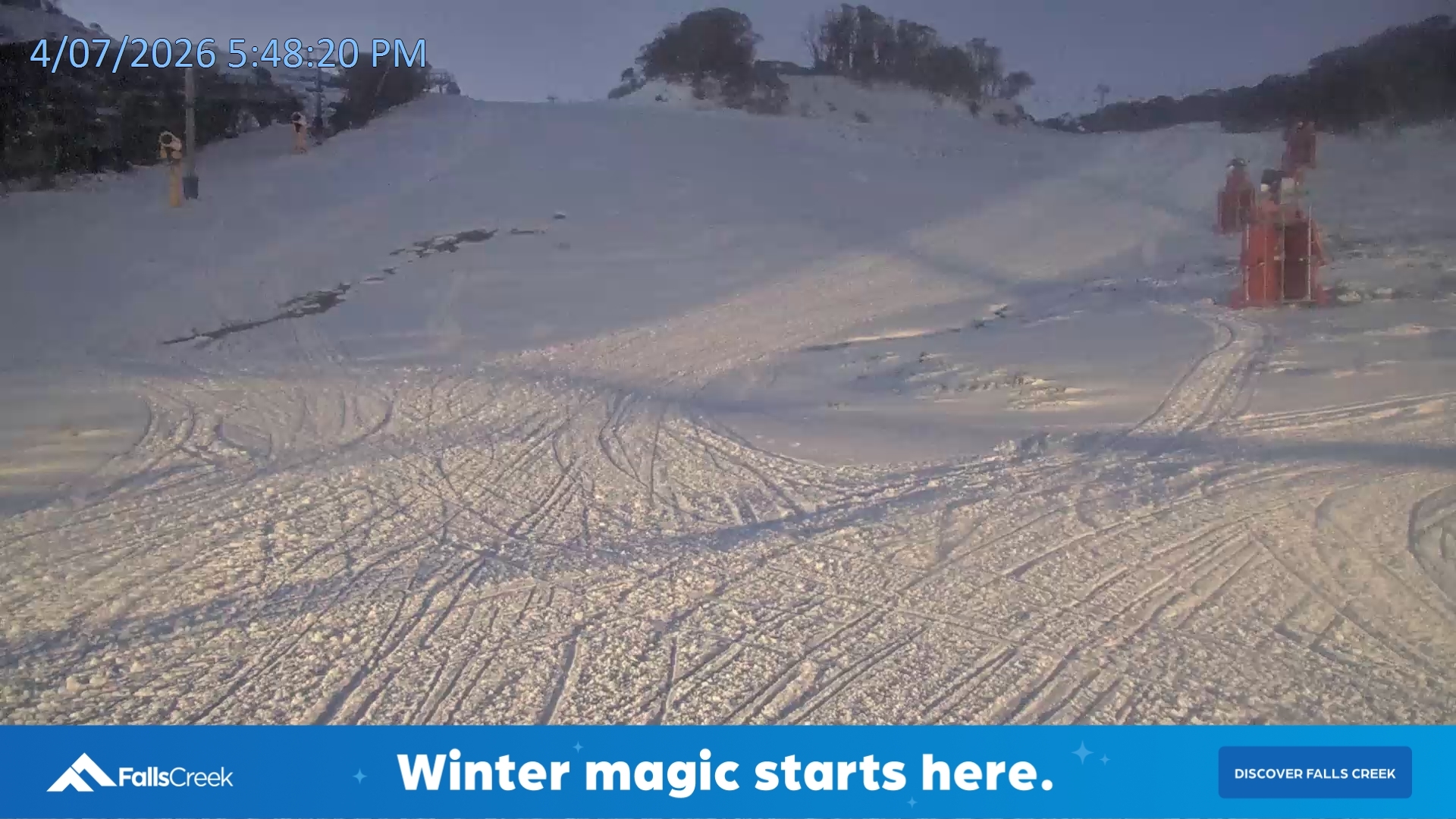 Falls Creek Towers Chair snow cam captured at 4 July 2026 at 5:51 pm AEST