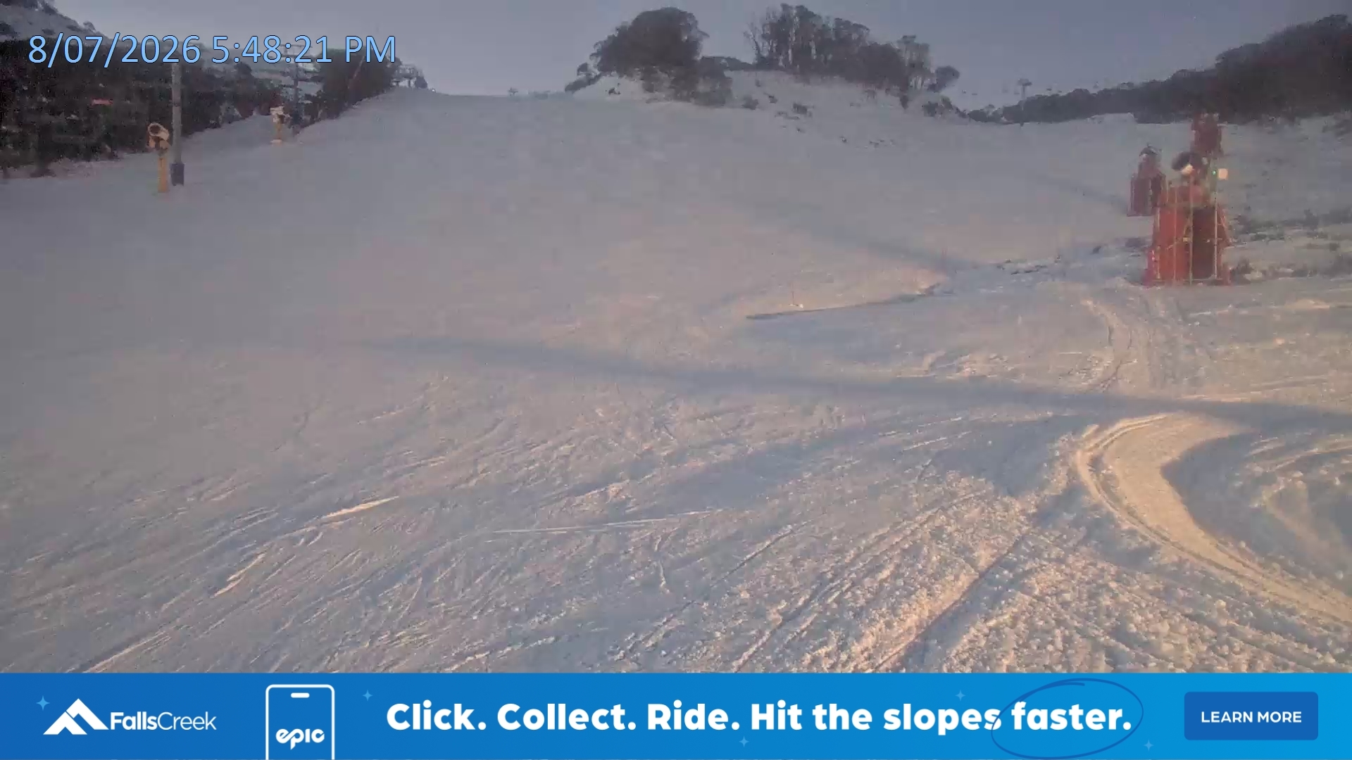 Falls Creek Towers Chair snow cam captured at 8 July 2026 at 5:57 pm AEST