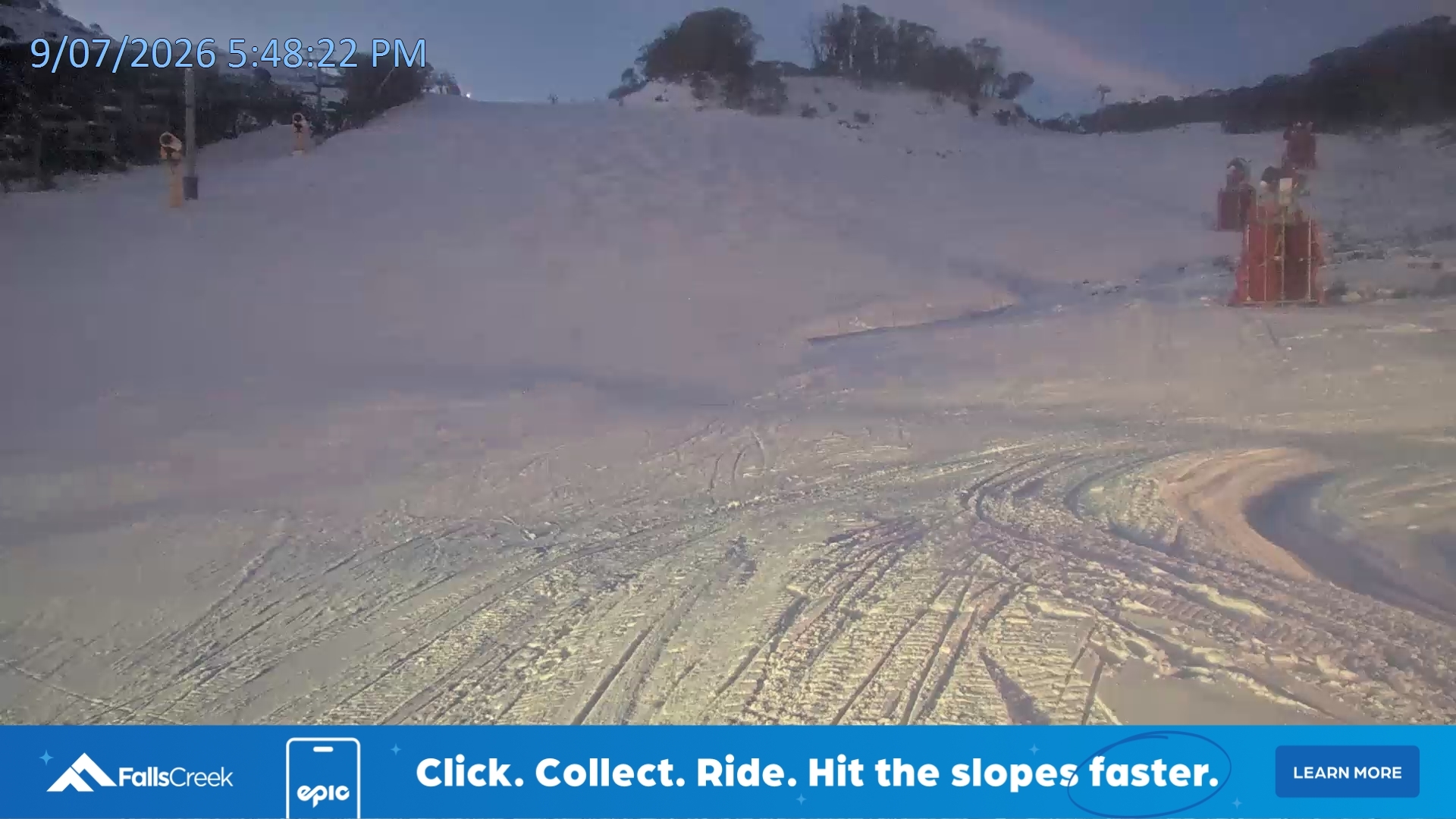 Falls Creek Towers Chair snow cam captured at 9 July 2026 at 5:58 pm AEST