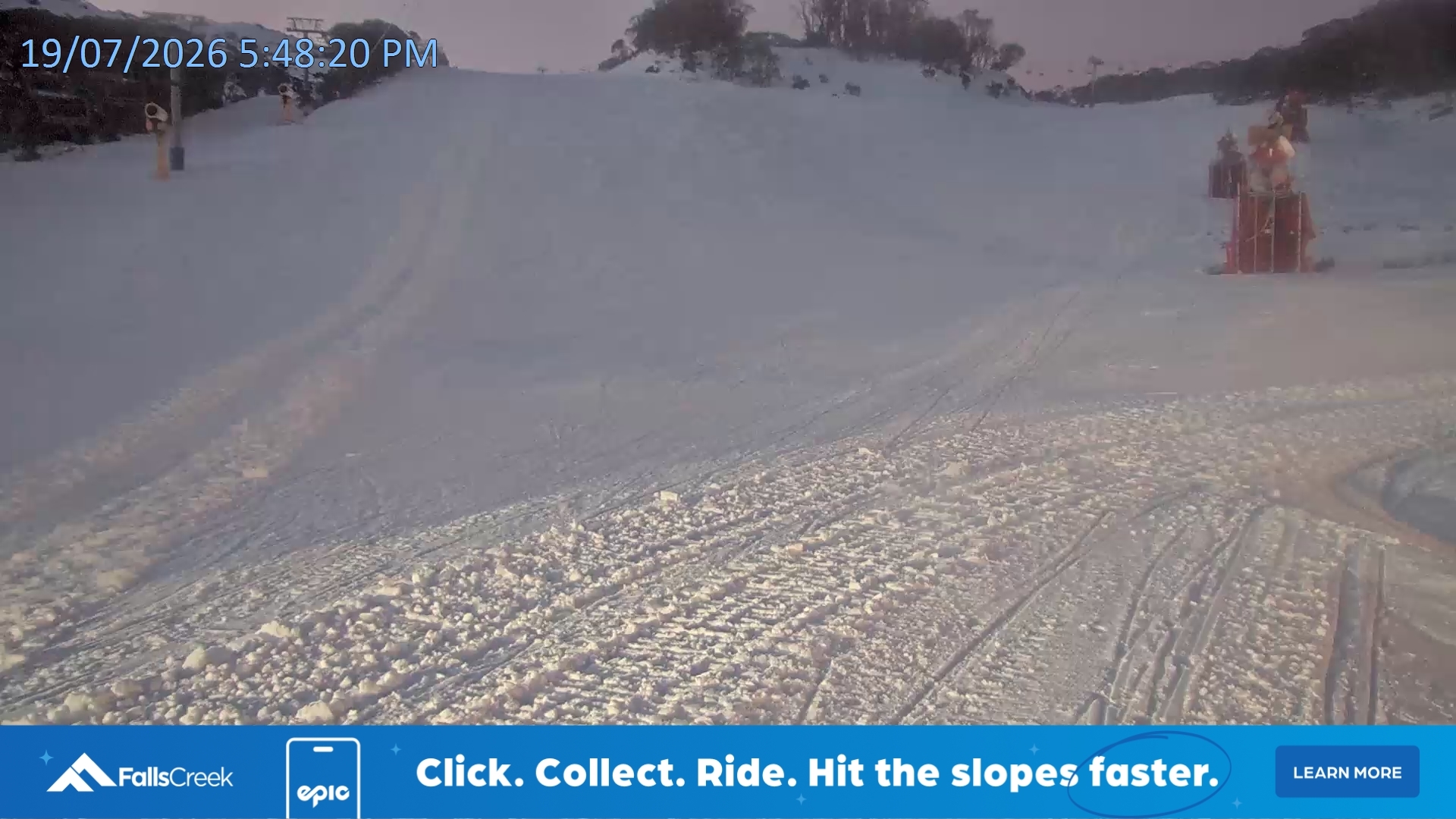 Falls Creek Towers Chair snow cam captured at 19 July 2026 at 5:55 pm AEST