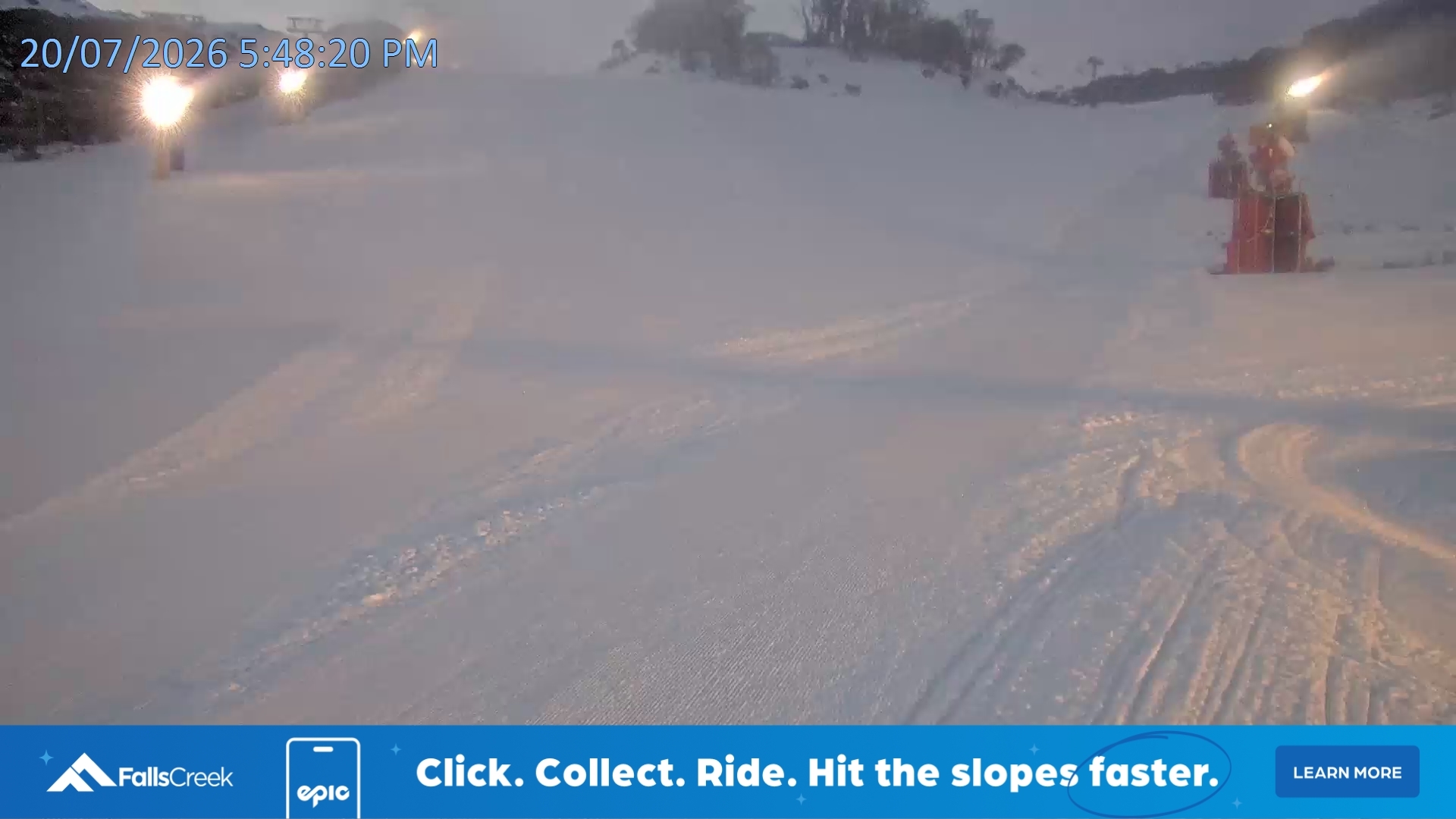 Falls Creek Towers Chair snow cam captured at 20 July 2026 at 5:56 pm AEST