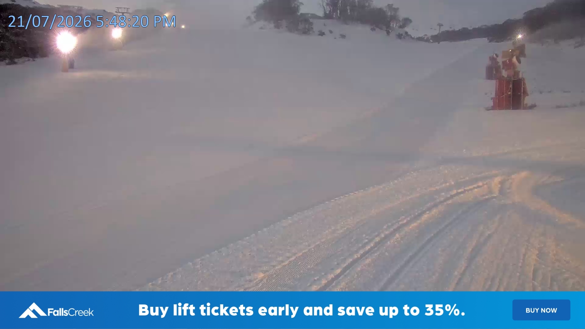 Falls Creek Towers Chair snow cam captured at 21 July 2026 at 5:57 pm AEST