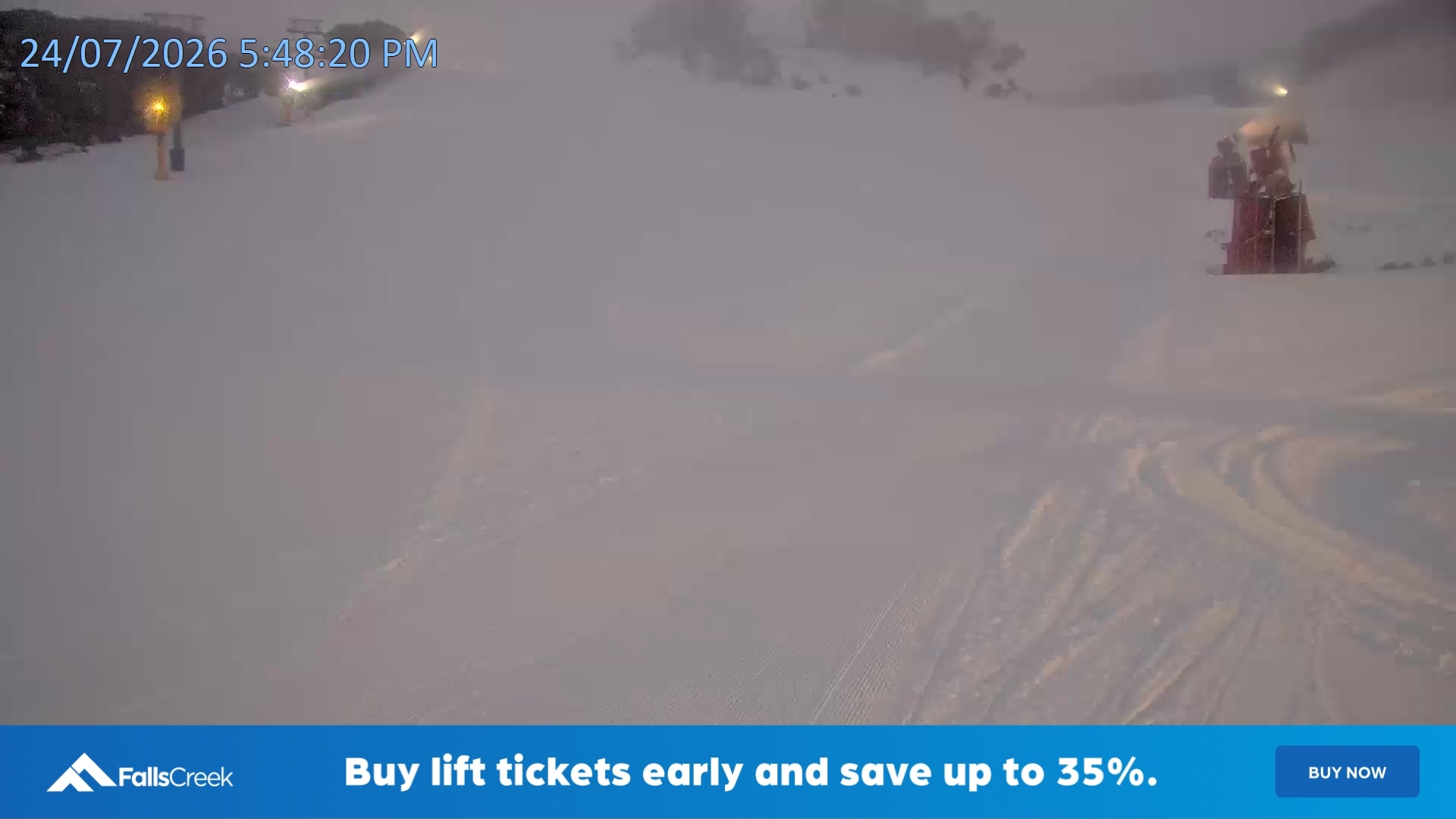 Falls Creek Towers Chair snow cam captured at 24 July 2026 at 6:00 pm AEST
