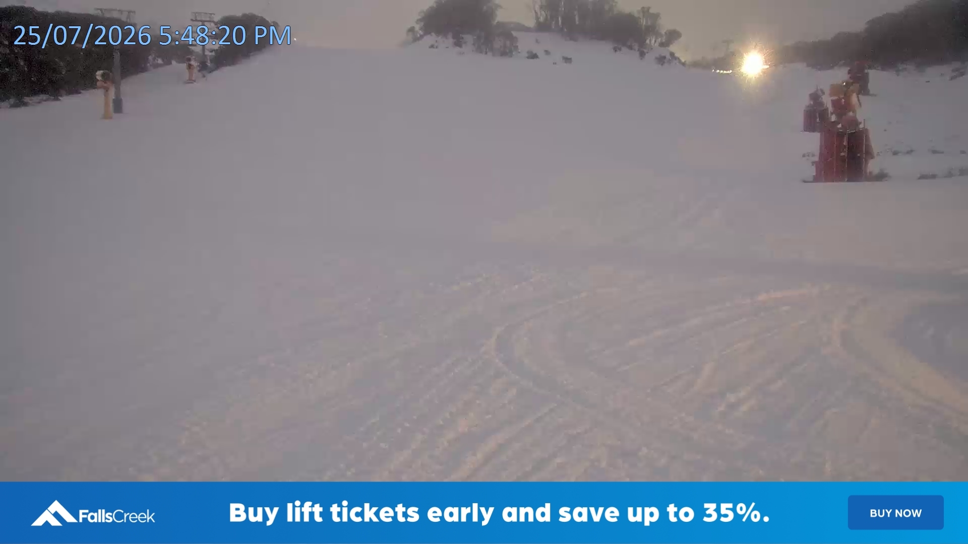 Falls Creek Towers Chair snow cam captured at 25 July 2026 at 5:51 pm AEST