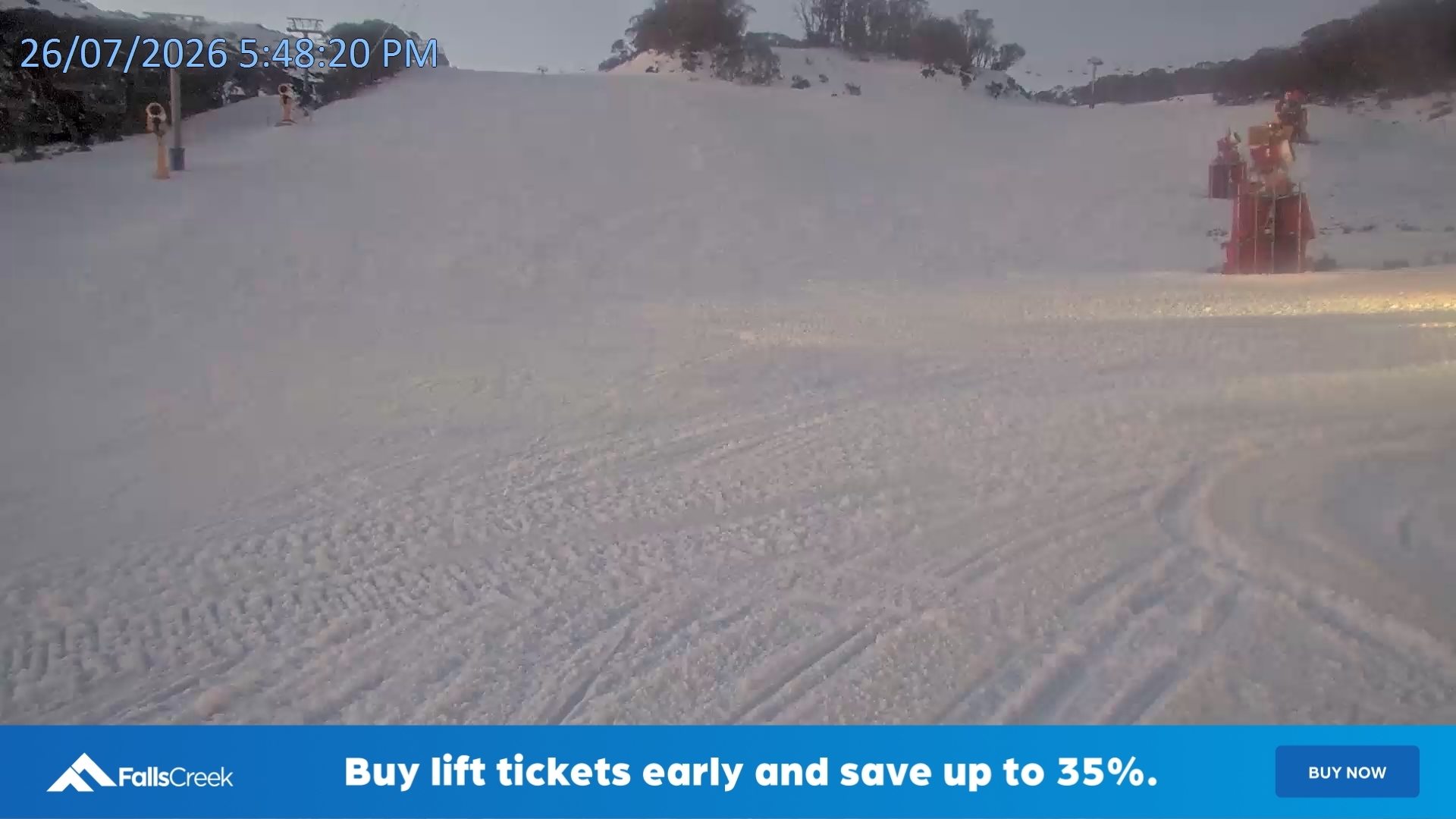 Falls Creek Towers Chair snow cam captured at 26 July 2026 at 5:52 pm AEST