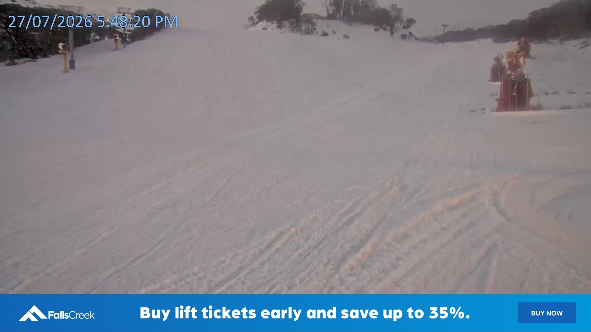 Falls Creek Towers Chair snow cam captured at 27 July 2026 at 5:53 pm AEST