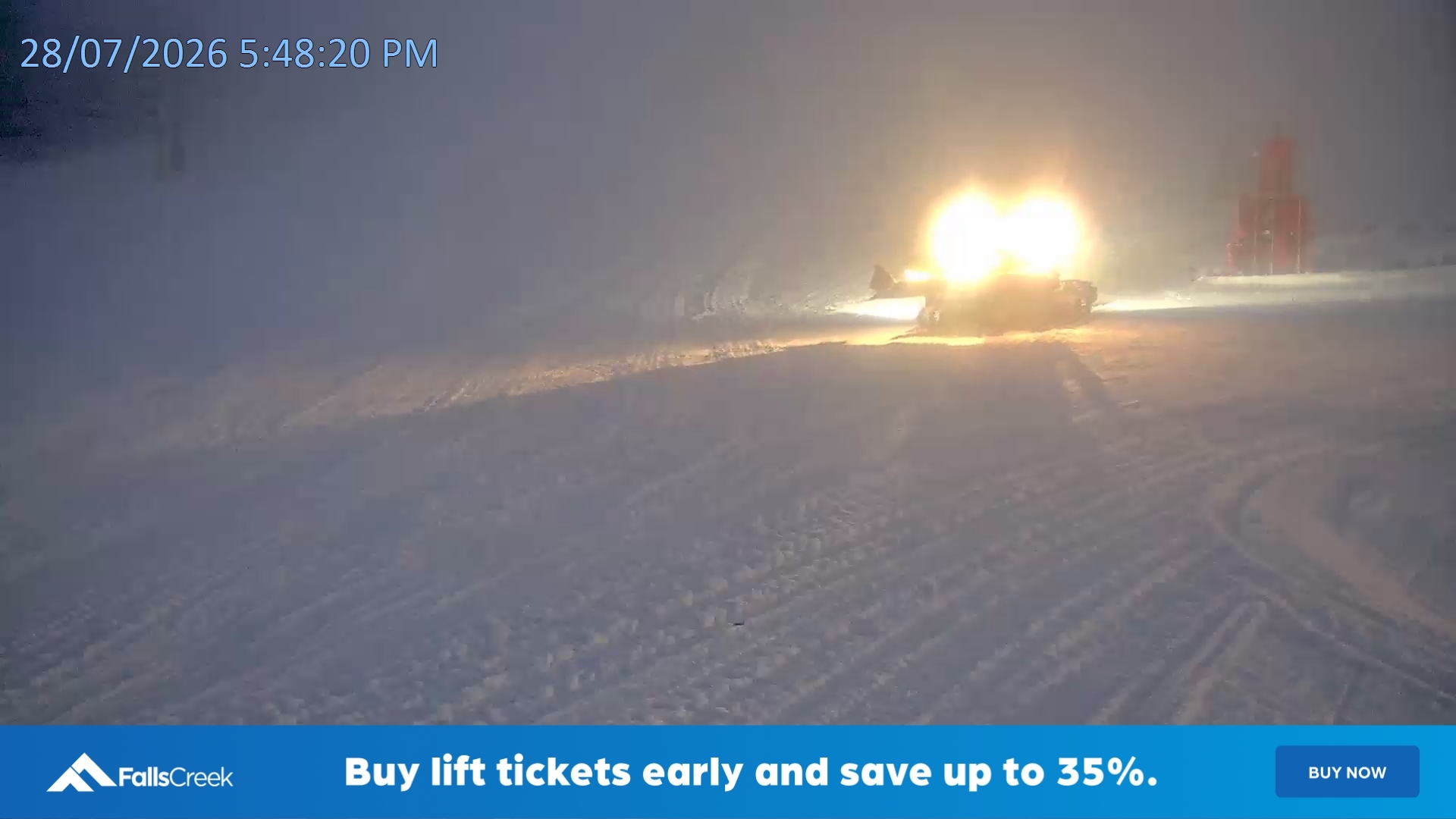 Falls Creek Towers Chair snow cam captured at 28 July 2026 at 5:54 pm AEST