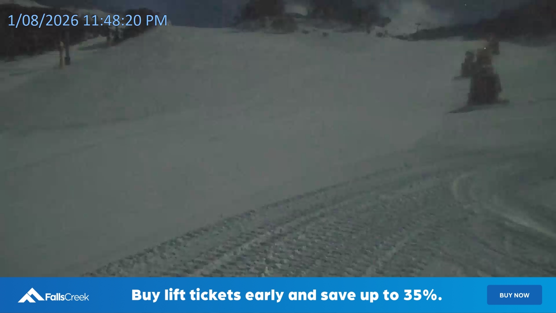 Falls Creek Towers Chair snow cam captured at 1 August 2026 at 11:52 pm AEST