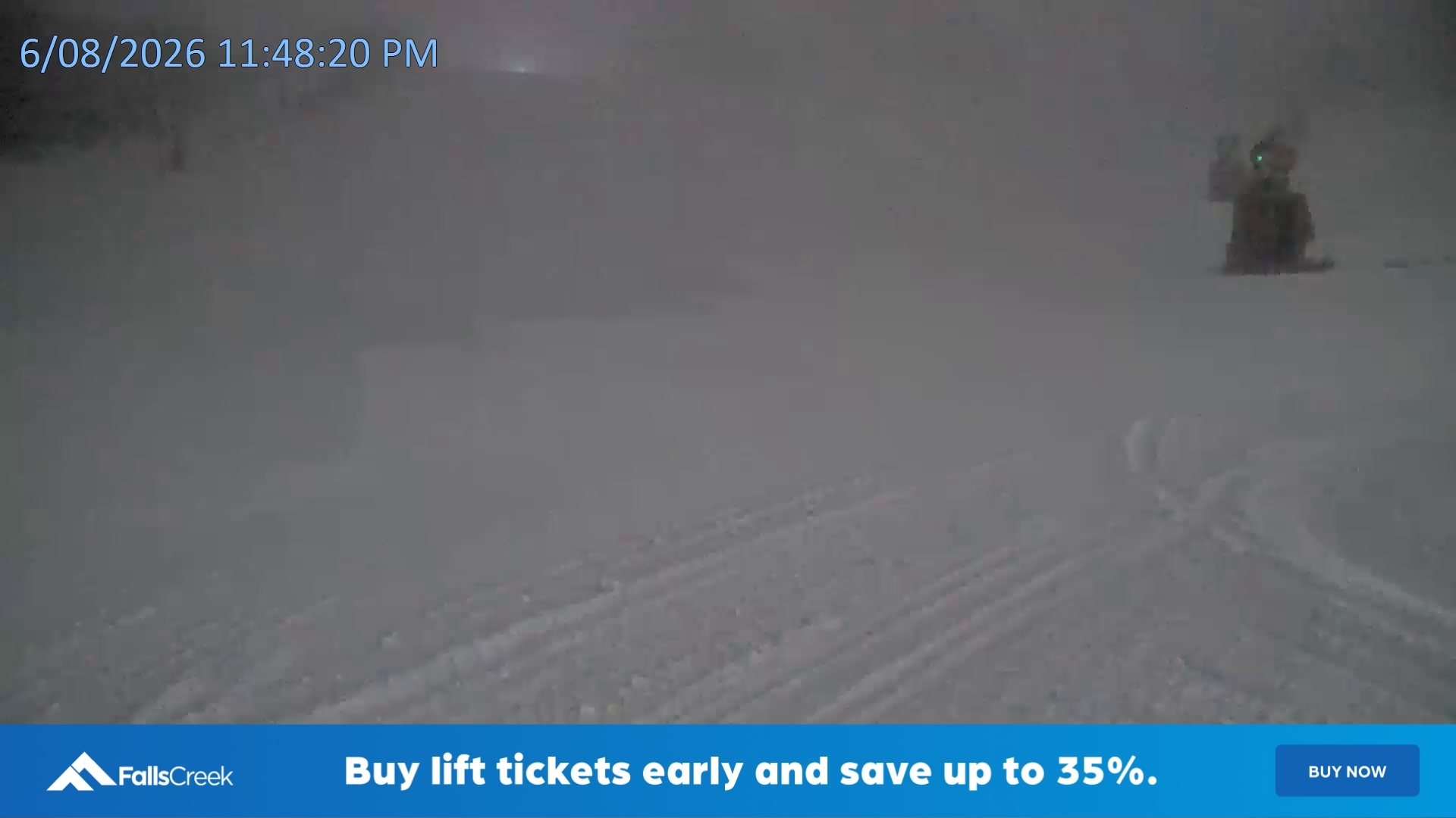 Falls Creek Towers Chair snow cam captured at 6 August 2026 at 11:55 pm AEST