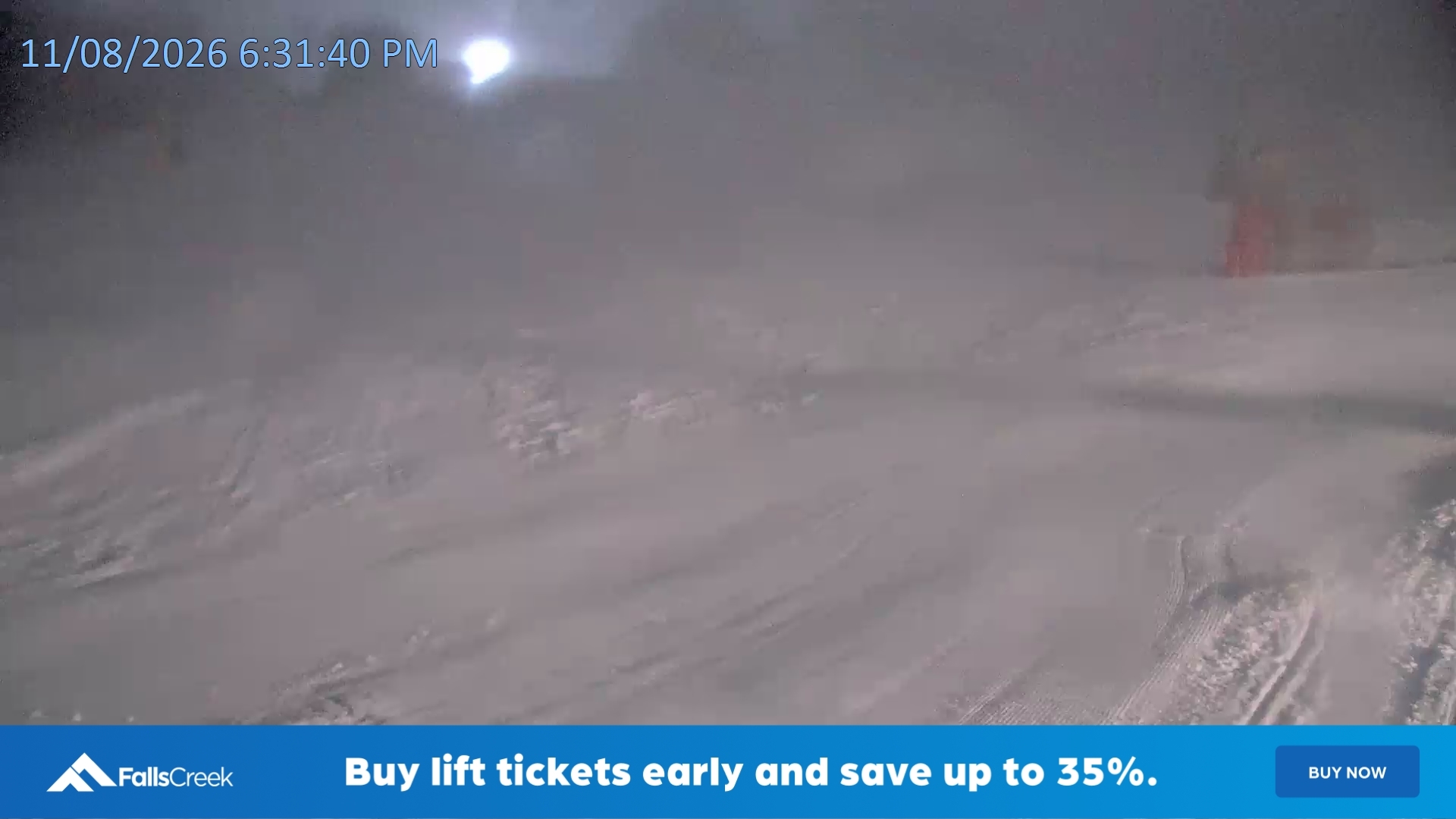 Falls Creek Towers Chair snow cam captured at 11 August 2026 at 6:50 pm AEST
